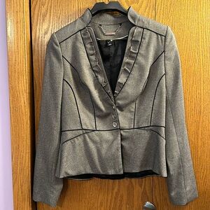 White House Black Market Gray Tailored Ruffle-Trim Blazer